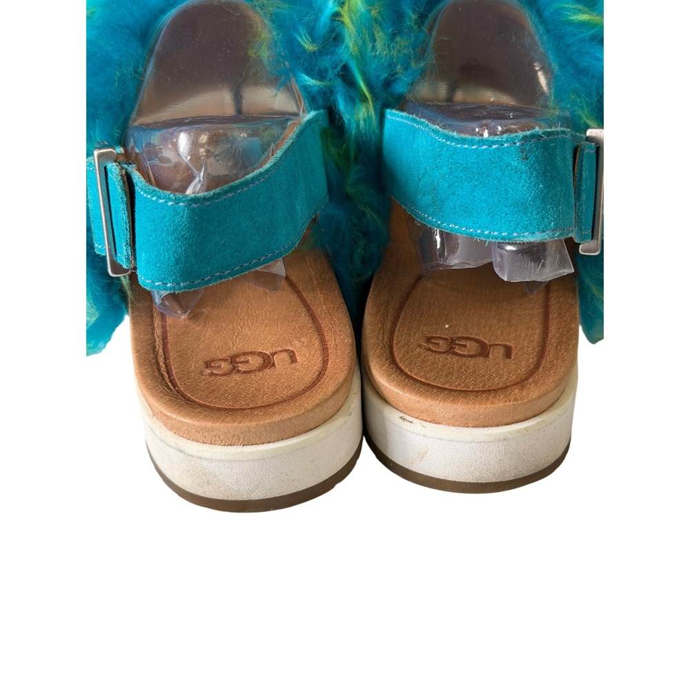 UGG Womens Teal Lime Green Faux Fur Slingback Holly Sandals Buckle Strap  10 - Picture 6 of 13